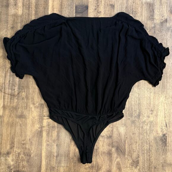 Intimately Free People Cleo Bodysuit Semi-Sheer Short Sleeve Black Size Small - Picture 10 of 10